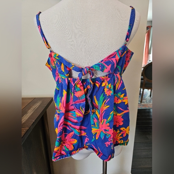 J. Crew Size 12 Tie-back Strappy Tropical Floral Print Tank Adjustable Straps - Picture 5 of 11